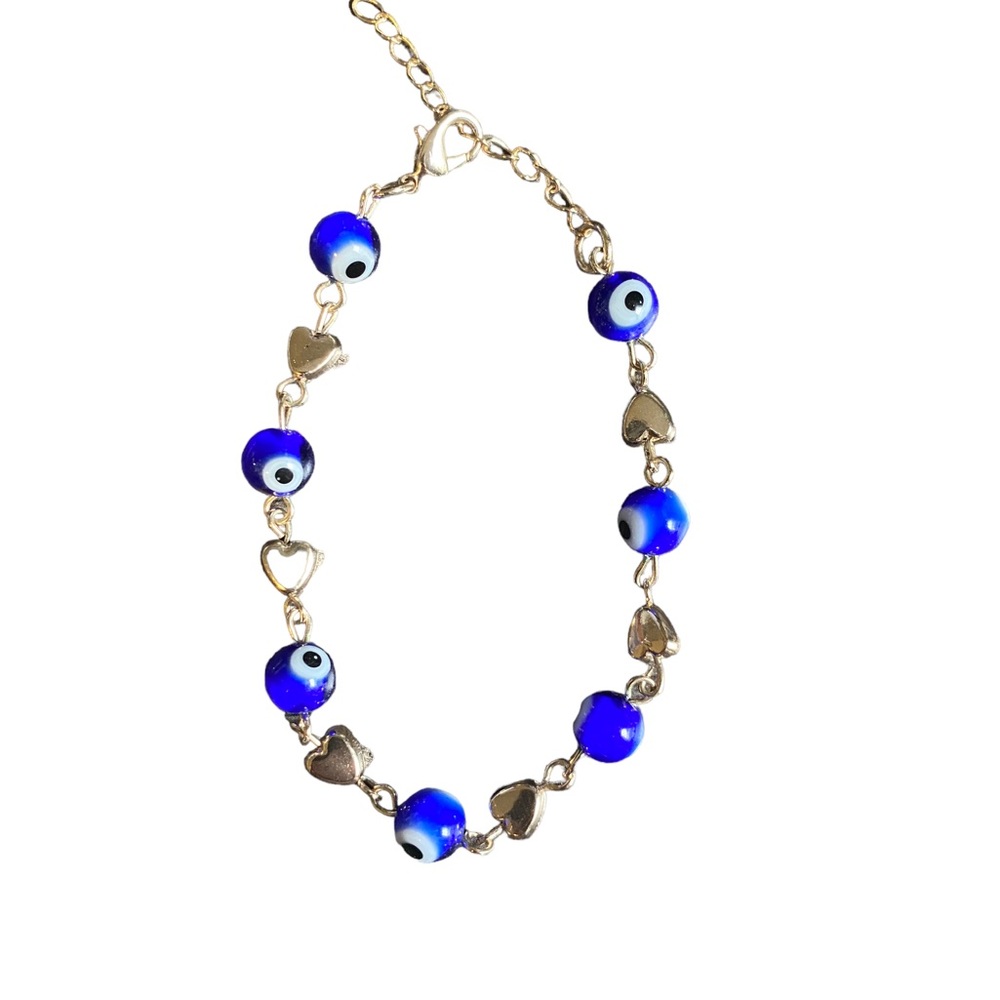 Blue & Black Evil Eye with Gold Tone Hearts Bracelets Set - Picture 3 of 6
